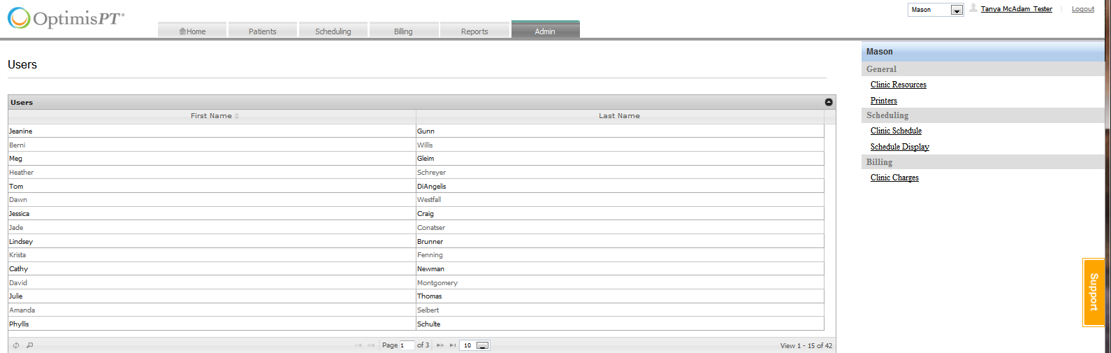 Old Clinic Admin screen